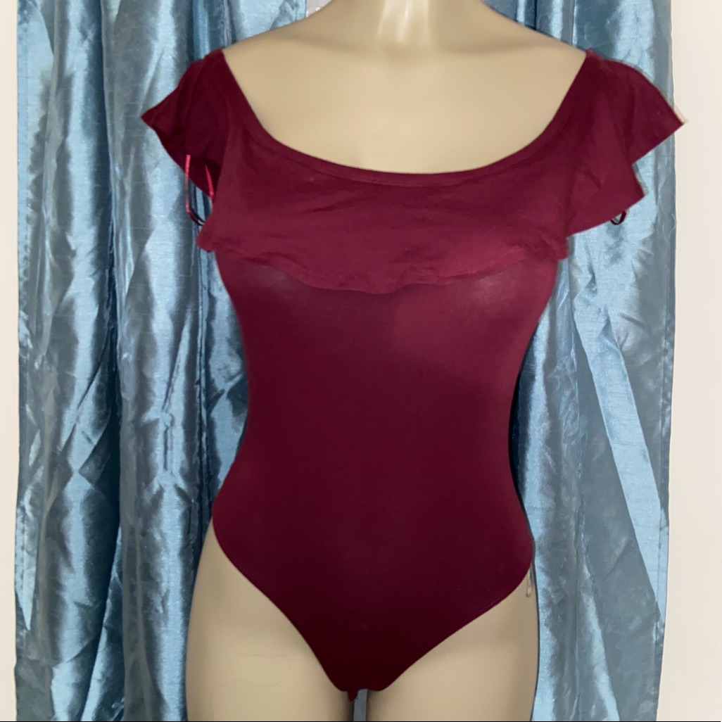 2 Bodysuits Preowned Black Burgundy 2 Bodysuits Preowned Black Burgundy